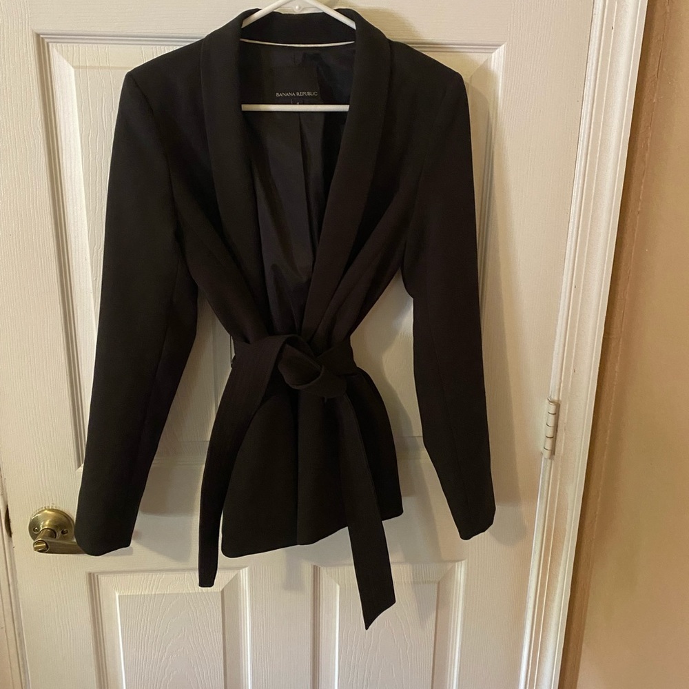 Black belted button jacket.  Size 4